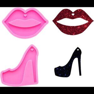 2 PCS Glossy Shiny Fashion Kiss Sexy Lips Mouth Women Girl High Heels Keychain S